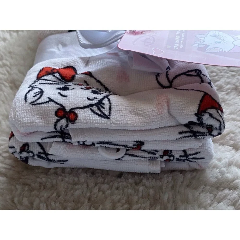 2 Pack Disney The Aristocats MARIE Valentines Hearts Bath Hand Towels 16‎ X 26”
